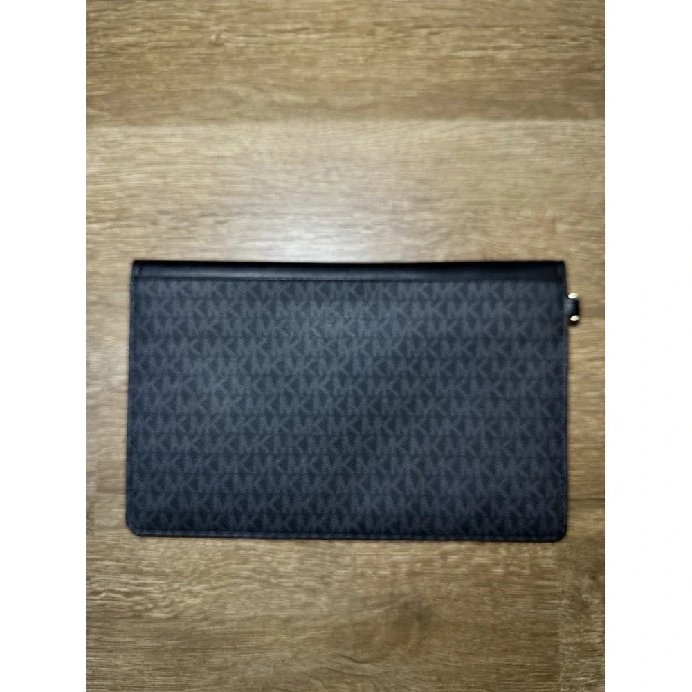 Michael‎ Kors MK Signature Envelope Clutch Wristlet Black PVC Logo Pouch